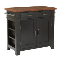 OSP Home Furnishings BP-4207-943 Urban Farmhouse Kitchen Island Black Base with Vintage Oak Top